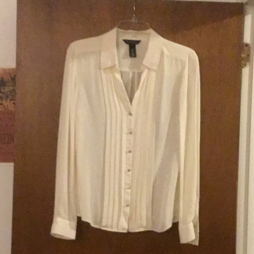 White House Black Market Ivory Pleated Button-Down Blouse